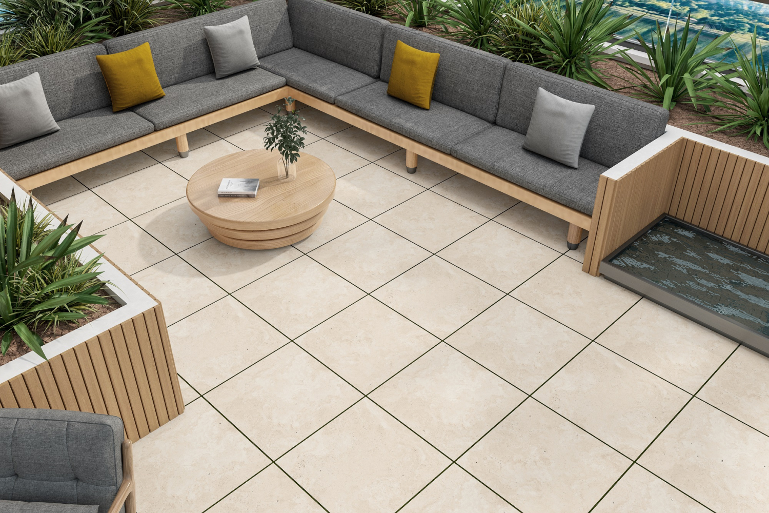 Фото Керамогранит Ennface Outdoor Travertine Cross Beige Structured R11 60x60х2 см крупным планом — купить в Краснодаре в салоне МАКСАНН